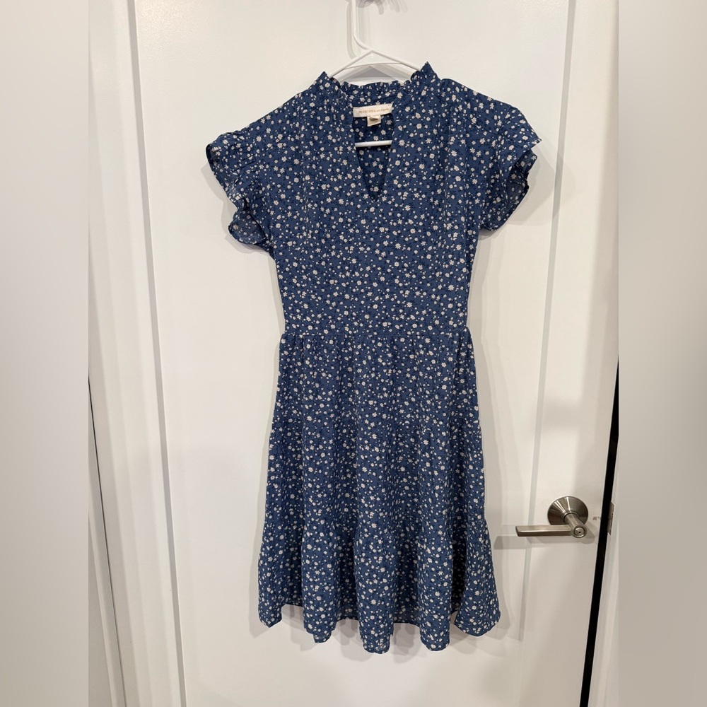 Blue flowery ruffle dress